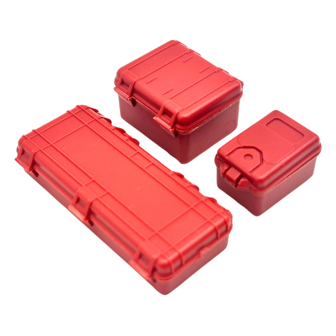 RC Crawler Tool Box Set – 3 Realistic Red Toolboxes (1/24, 1/18 Scale)