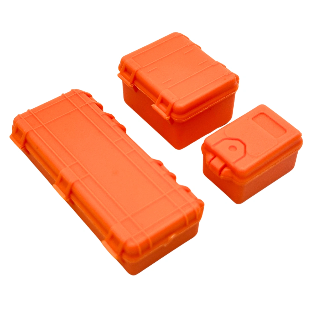 Realistic RC Crawler Tool Boxes - 3 Orange Sets (1/24, 1/18 Scale)